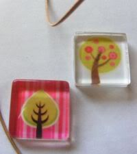 Twas Windy & Cold - Glass Tile Fridge Magnets ~Pink Trees~ Set of 2
