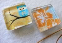 New Product!  Glass Tile Fridge Magnets ~Owls & Flowers~ Set of 2