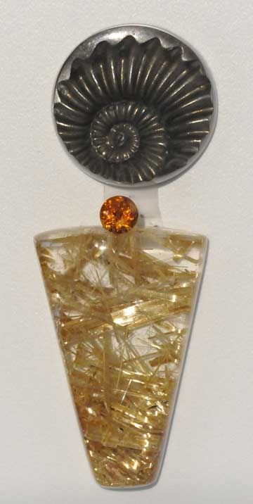 ammonite,garnet,rutillated quartz