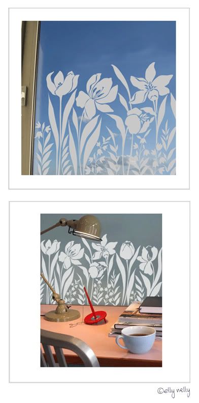 Decal on wall and window.