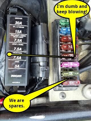 Issues w/ brake light fuse blowing & general confusion! - Ducati