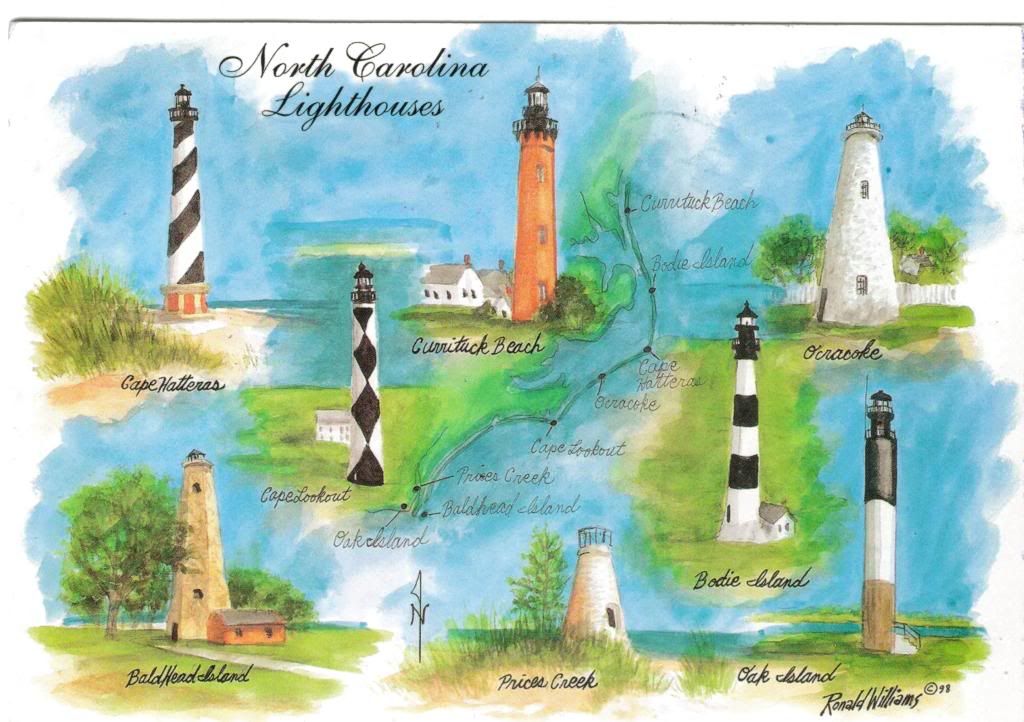 Hand-Stamped Postcards Ocean Beach Lighthouse 5 Total