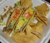 Andys Mexican & American Deli Two tacos and chips from Andys Mexican & American Deli in Holt