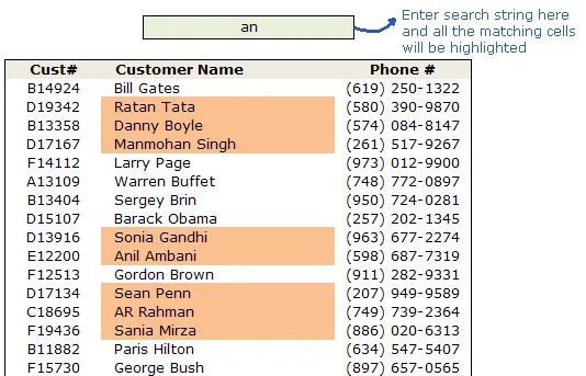 Search a large spreadsheet of data using conditional formatting