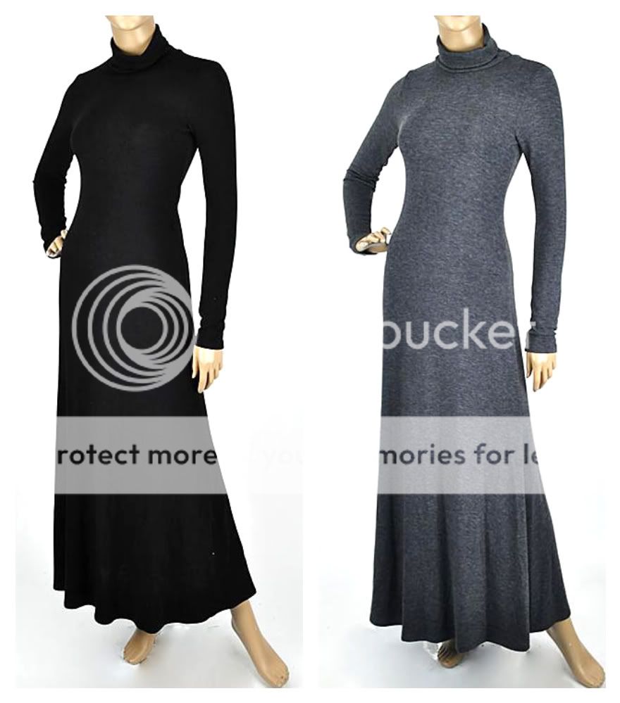 SOLID BLACK GRAY TURTLENECK LONG SLEEVE SWEATER KNIT LONG MAXI DRESS 