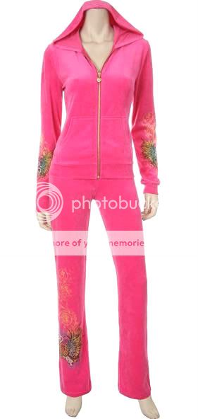 HOT PINK HEART WINGS TATTOO HOODIE VELOUR TRACKSUIT JR PLUS & ED HARDY 