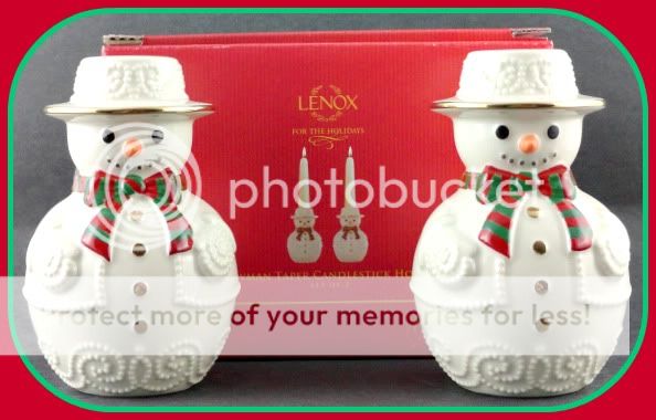 Lenox Snowman Taper Candlestick Holders 2 Piece Holiday  